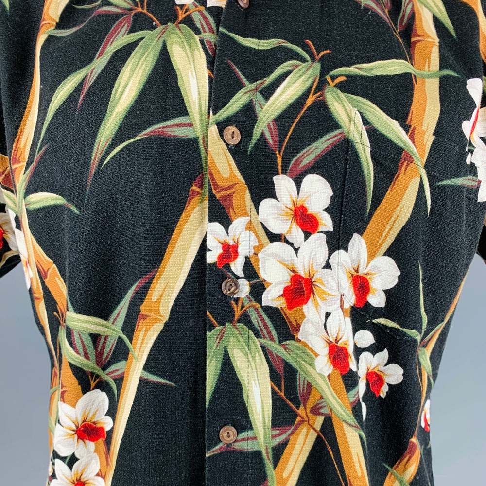 POHAKU T'S Black Multi Color Hawaiian Cotton Camp Short Sleeve Shirt - Picture 2 of 6